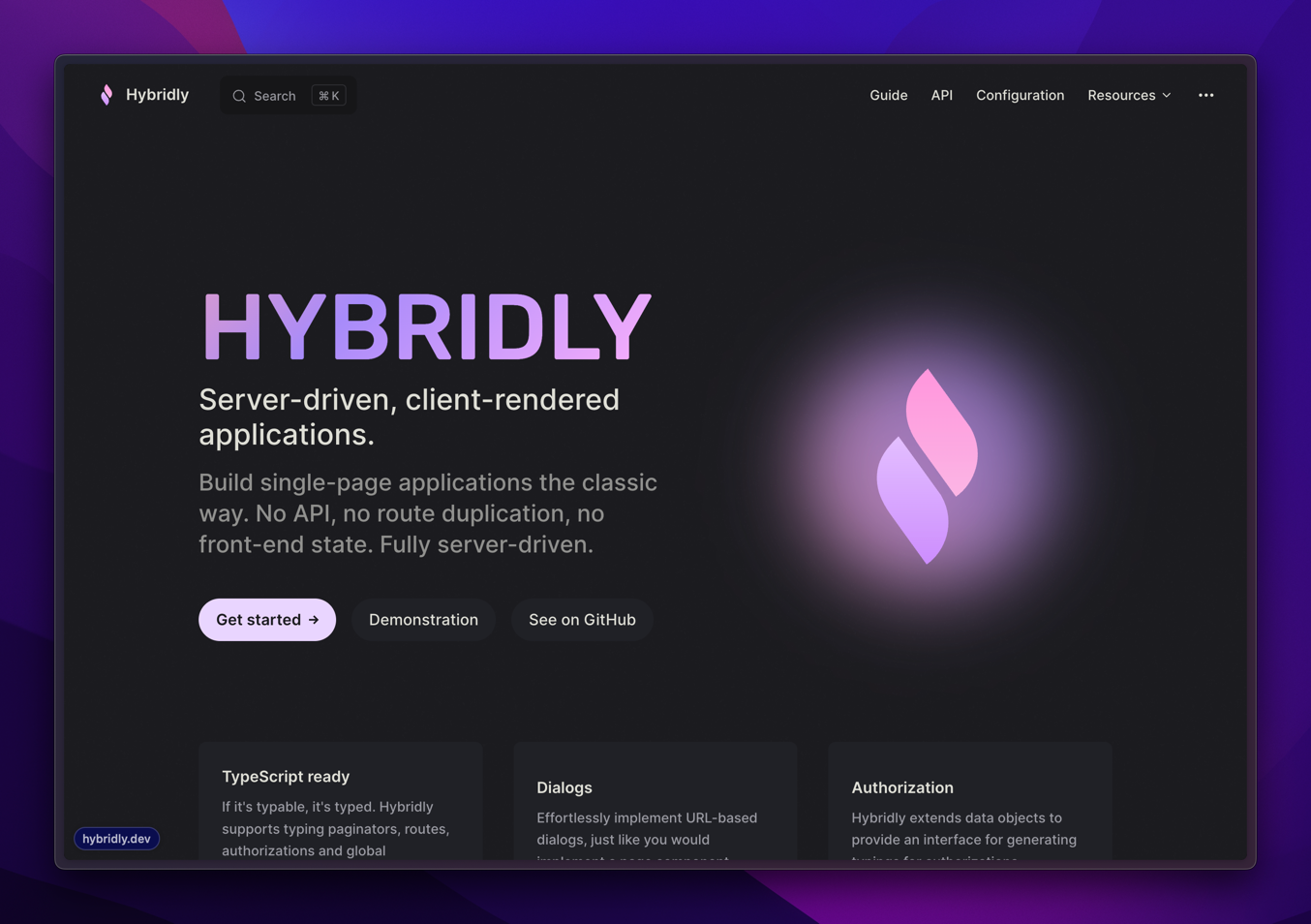 A screenshot of the hybridly website